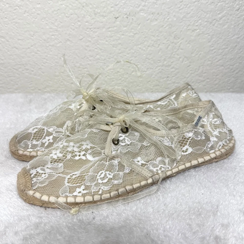 Soludos Ivory Sheer Lace Espadrille Tennis Shoes Size 40